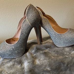 De Blossom Collection - “Shimmer” Crystal Embroidered Heels - Size 7 1/2